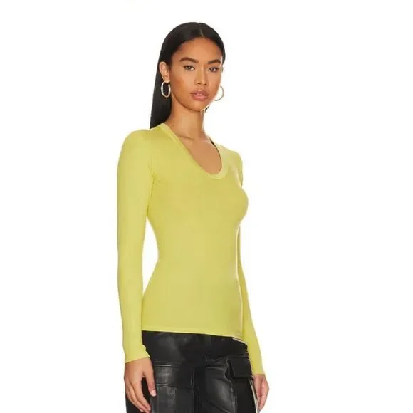 ENZA COSTA Knit Long Sleeve Fitted U Top in Acid $225 - Picture 3 of 7
